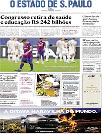 Capa do jornal Estadão 15/08/2020
