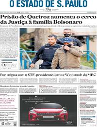 Capa do jornal Estadão 19/06/2020