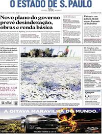 Capa do jornal Estadão 22/08/2020