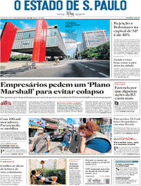 Capa do jornal Estadão 23/03/2020