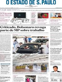 Capa do jornal Estadão 24/03/2020