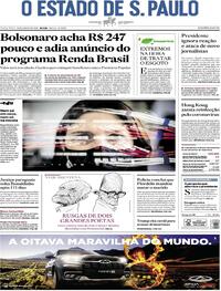 Capa do jornal Estadão 25/08/2020