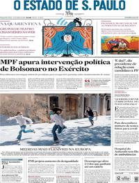 Capa do jornal Estadão 27/04/2020