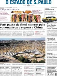 Capa do jornal Estadão 29/04/2020