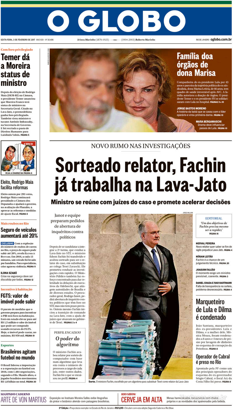 Capa O Globo Edição Sexta 3 De Fevereiro De 2017 5819