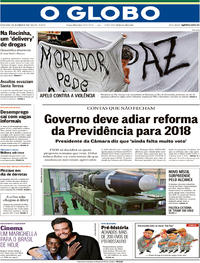 Capa do jornal O Globo 01/12/2017