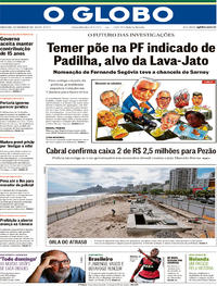 Capa do jornal O Globo 09/11/2017