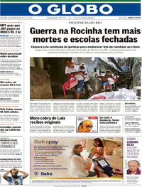 Capa do jornal O Globo 10/10/2017