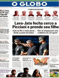 Capa do jornal O Globo 15/11/2017