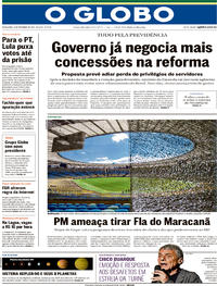 Capa do jornal O Globo 15/12/2017