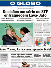 Capa do jornal O Globo 20/12/2017