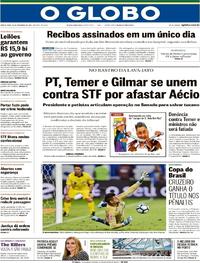 Capa do jornal O Globo 28/09/2017