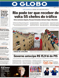 Capa do jornal O Globo 29/09/2017