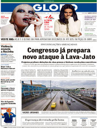 Capa do jornal O Globo 29/10/2017
