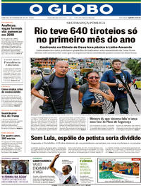 Capa do jornal O Globo 01/02/2018