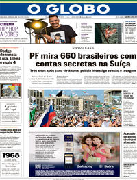 Capa do jornal O Globo 01/05/2018