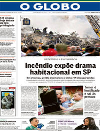 Capa do jornal O Globo 02/05/2018