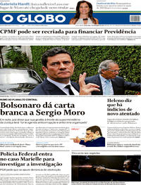 Capa do jornal O Globo 02/11/2018