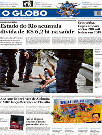 Capa do jornal O Globo 03/08/2018