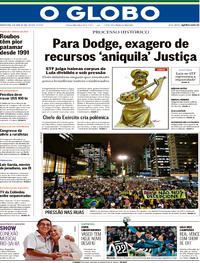 Capa do jornal O Globo 04/04/2018