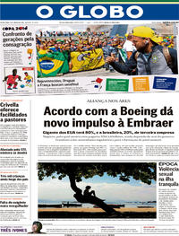 Capa do jornal O Globo 06/07/2018