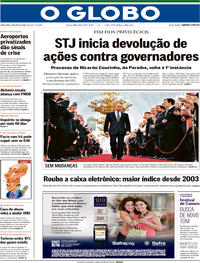 Capa do jornal O Globo 08/05/2018