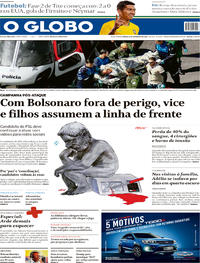Capa do jornal O Globo 08/09/2018