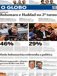 Capa do jornal O Globo 08/10/2018