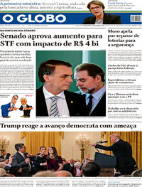 Capa do jornal O Globo 08/11/2018