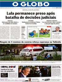 Capa do jornal O Globo 09/07/2018