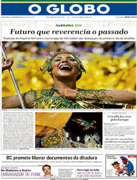 Capa do jornal O Globo 12/02/2018