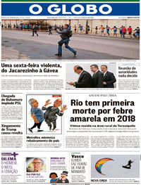 Capa do jornal O Globo 13/01/2018