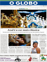 Capa do jornal O Globo 13/02/2018