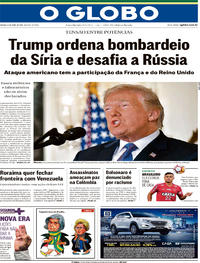 Capa do jornal O Globo 14/04/2018