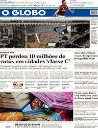 Capa do jornal O Globo 14/10/2018