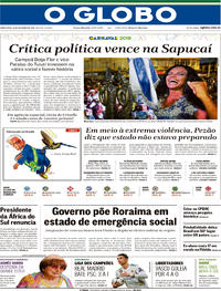 Capa do jornal O Globo 15/02/2018