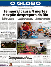 Capa do jornal O Globo 16/02/2018
