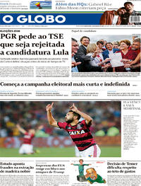 Capa do jornal O Globo 16/08/2018