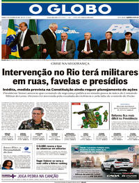 Capa do jornal O Globo 17/02/2018