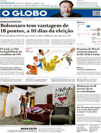 Capa do jornal O Globo 19/10/2018