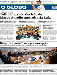 Capa do jornal O Globo 20/12/2018