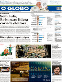 Capa do jornal O Globo 21/08/2018