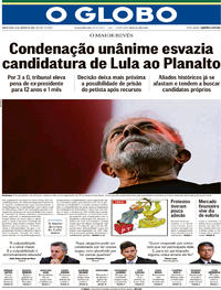 Capa do jornal O Globo 25/01/2018