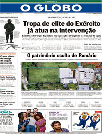 Capa do jornal O Globo 25/02/2018