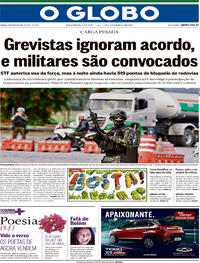 Capa do jornal O Globo 26/05/2018