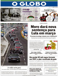 Capa do jornal O Globo 27/01/2018
