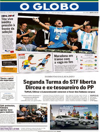 Capa do jornal O Globo 27/06/2018