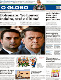 Capa do jornal O Globo 29/11/2018