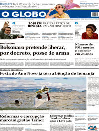 Capa do jornal O Globo 30/12/2018