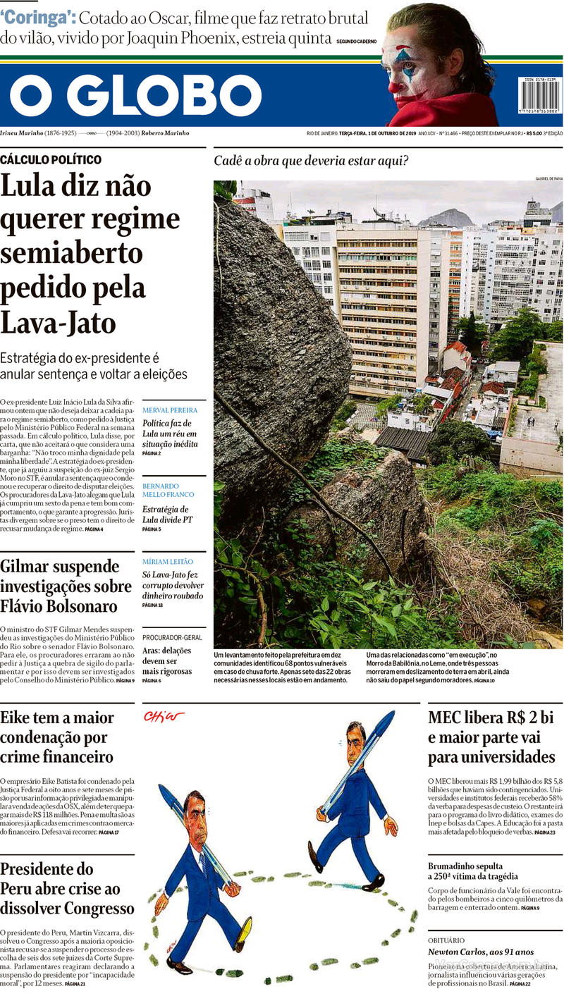 Capa jornal O Globo